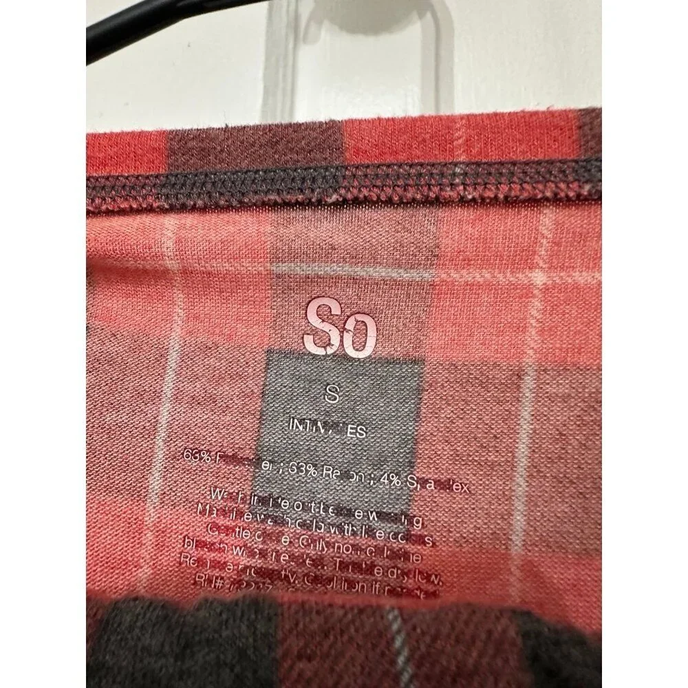 SO women’s size small intimates plaid shirt & pajama pants set - Picture 4 of 8
